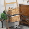 Wicker Storage Baskets for Shelves, Large Shelf Baskets with Handles, Rectangular Wicker Storage Boxes, Woven Basket for Organising Pantry Bathroom, Natural Water Hyacinth, 2-Pack