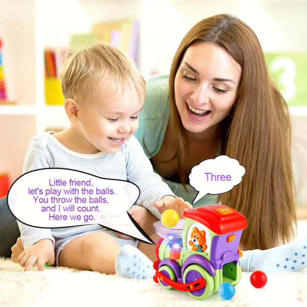 Toy Train for 1+ Year Toddler Electric Train with Drop Balls Music Talking Sound Sensor Light Baby Car Toys Gift Kids
