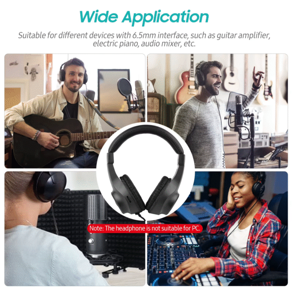 Wired Stereo Monitor Headphones Over-Ear Headset with 50Mm Driver 6.5Mm Plug for Guitar Amplifier Electric Piano Audio Mixer
