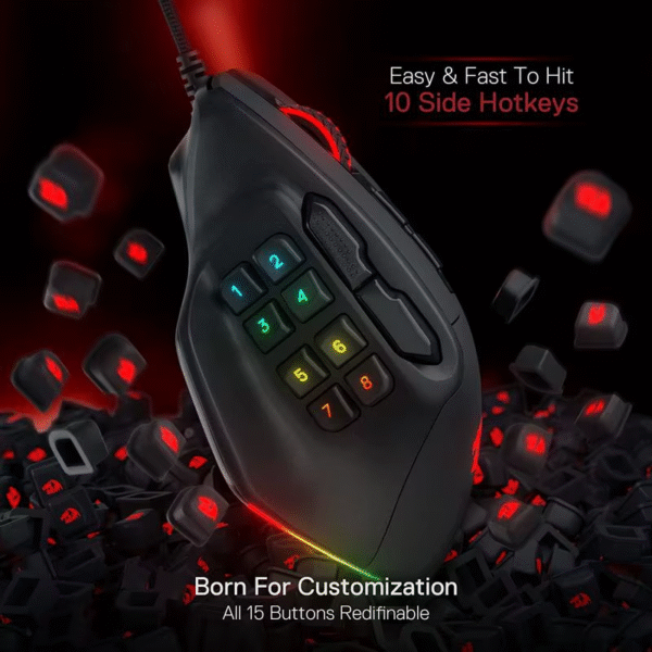 M811 Aatrox MMO Gaming Mouse, 15 Programmable Buttons Wired RGB Gamer Mouse W/ Ergonomic Natural Grip Build