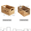 Wicker Storage Baskets for Shelves, Large Shelf Baskets with Handles, Rectangular Wicker Storage Boxes, Woven Basket for Organising Pantry Bathroom, Natural Water Hyacinth, 2-Pack
