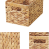 Wicker Storage Baskets for Shelves, Large Shelf Baskets with Handles, Rectangular Wicker Storage Boxes, Woven Basket for Organising Pantry Bathroom, Natural Water Hyacinth, 2-Pack