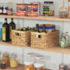 Wicker Storage Baskets for Shelves, Large Shelf Baskets with Handles, Rectangular Wicker Storage Boxes, Woven Basket for Organising Pantry Bathroom, Natural Water Hyacinth, 2-Pack